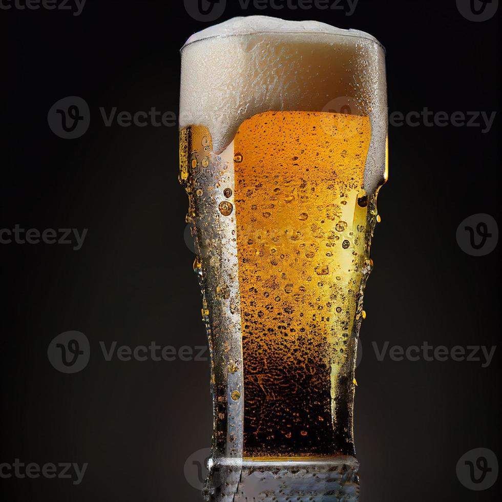 a glass of beer on black background photo