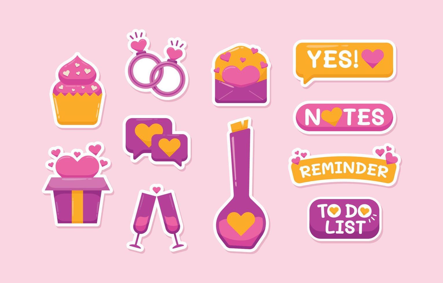 Set of Cute Valentine Sticker vector