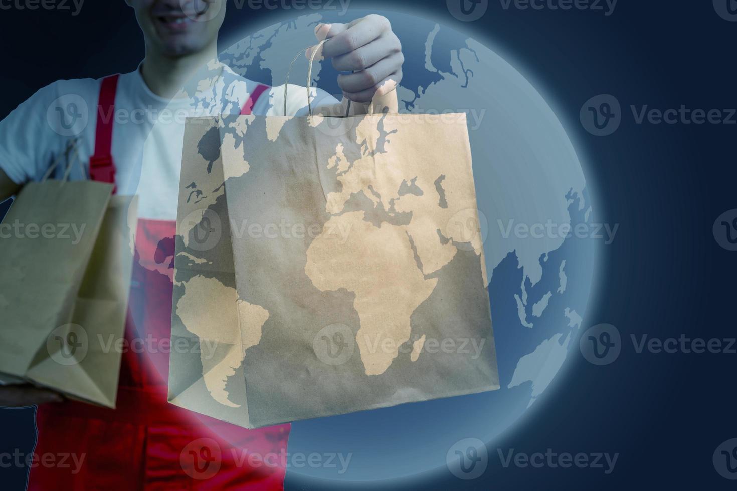 World map with logistic network distribution on background. Logistic and transport concept in food Concept of fast, Online goods orders photo