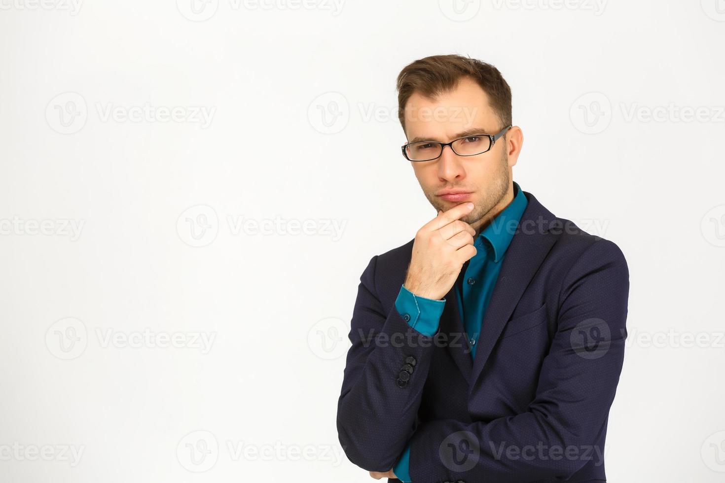 man thinking over gray background photo