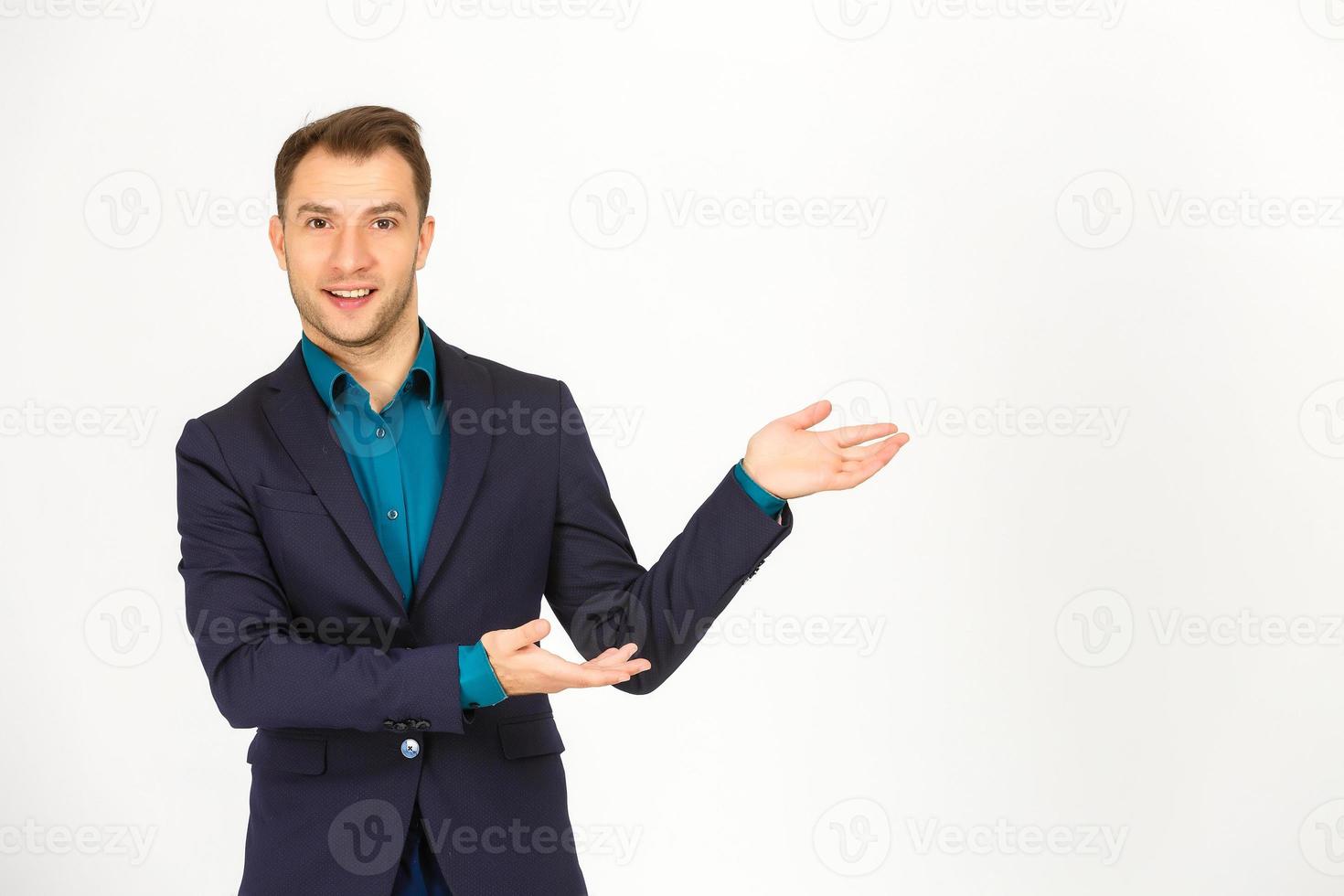 business man pointing space photo