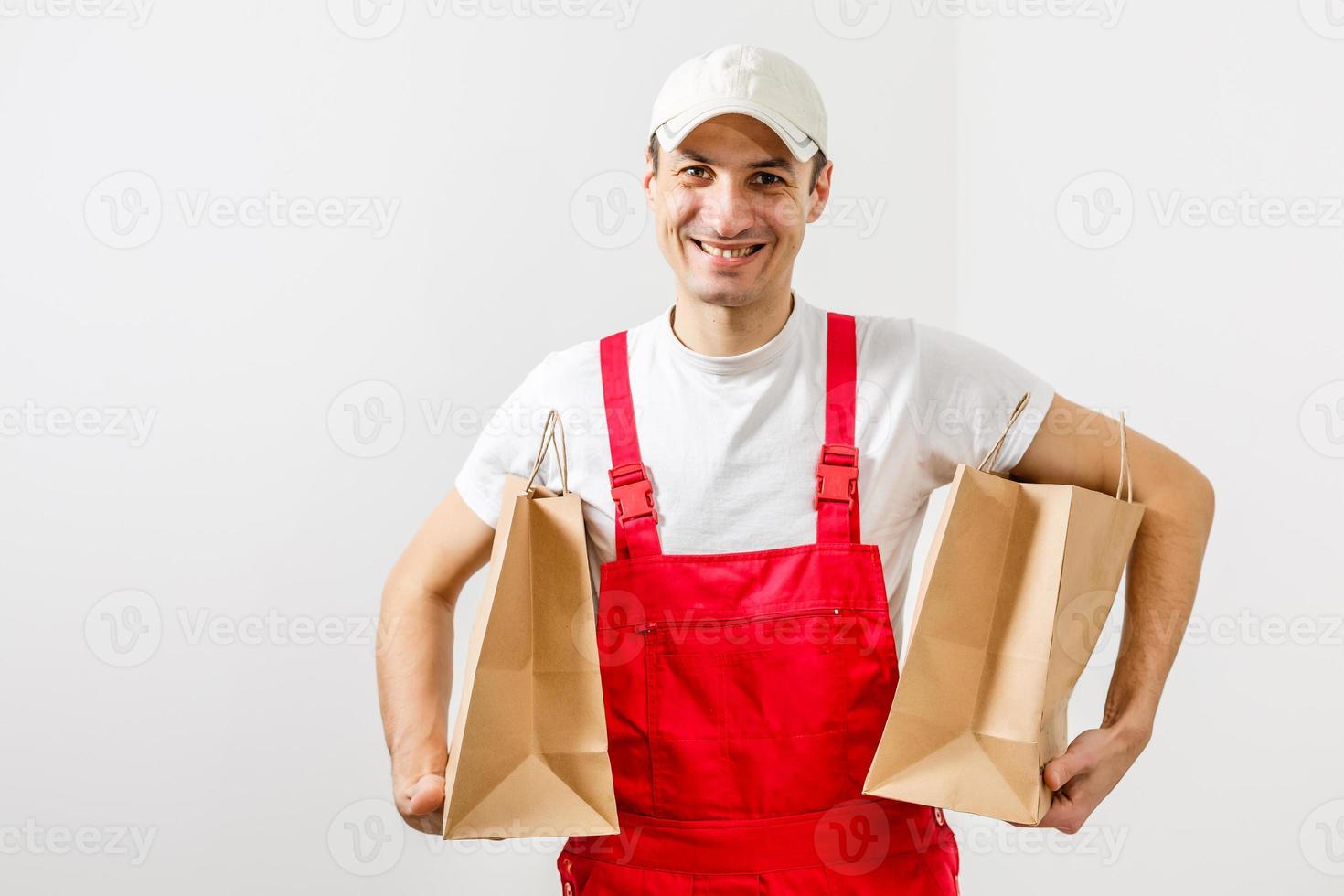 man with food delivery packages photo