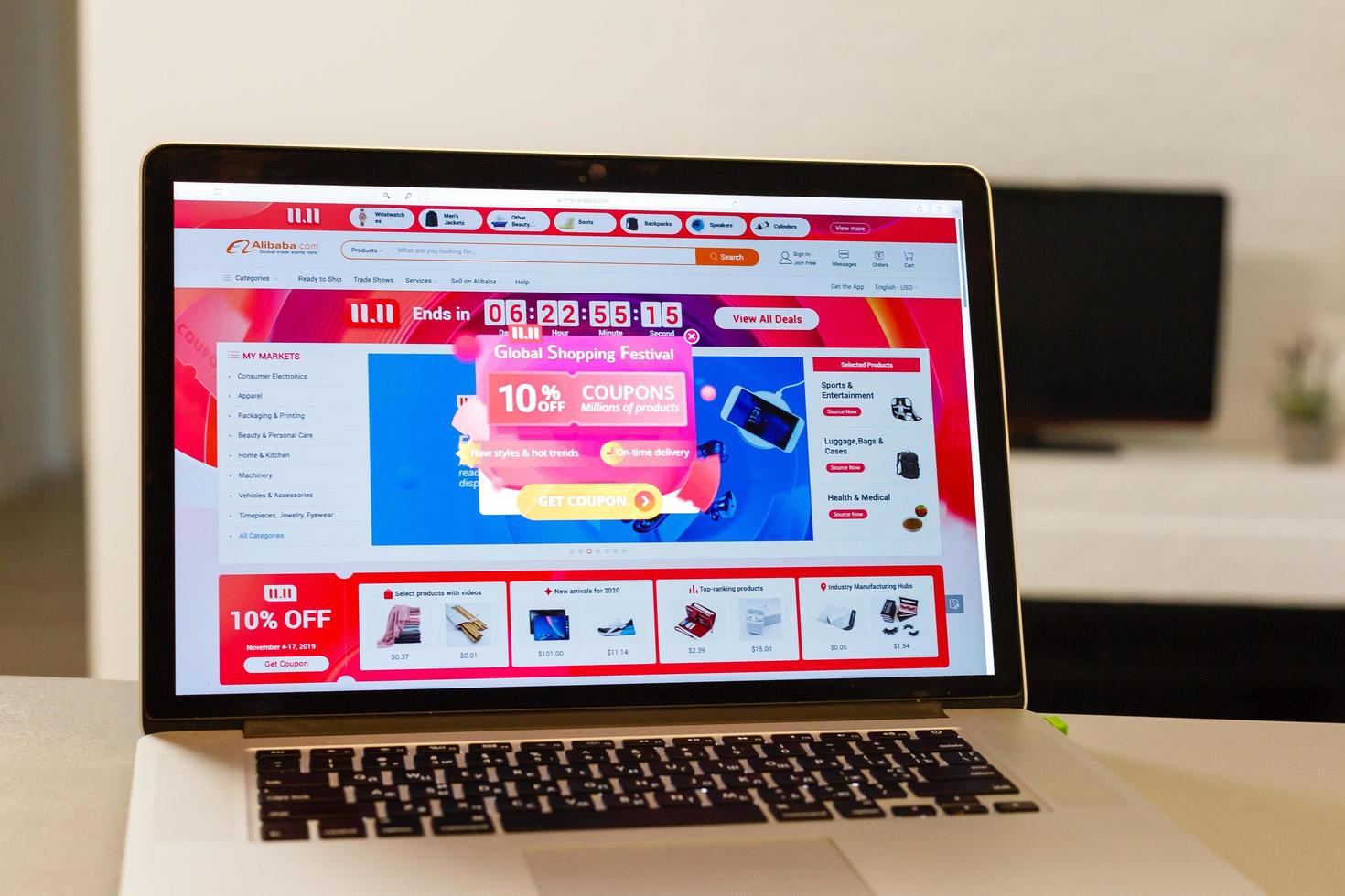 Kyiv, Ukraine - November 11, 2019 The homepage of the official website for the Alibaba Group - the Chinese e-commerce company photo