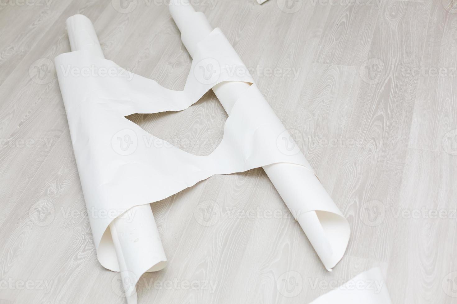 Designer creates a model. layout of the sewing pattern on paper photo