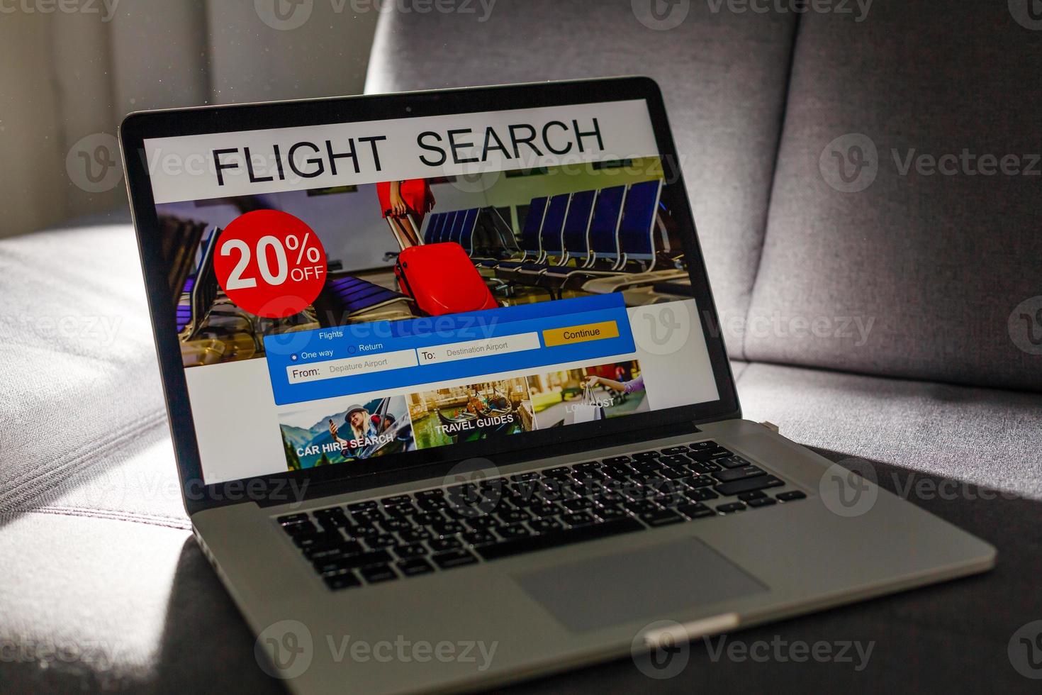 Airplane in laptop screen. Mixed media photo