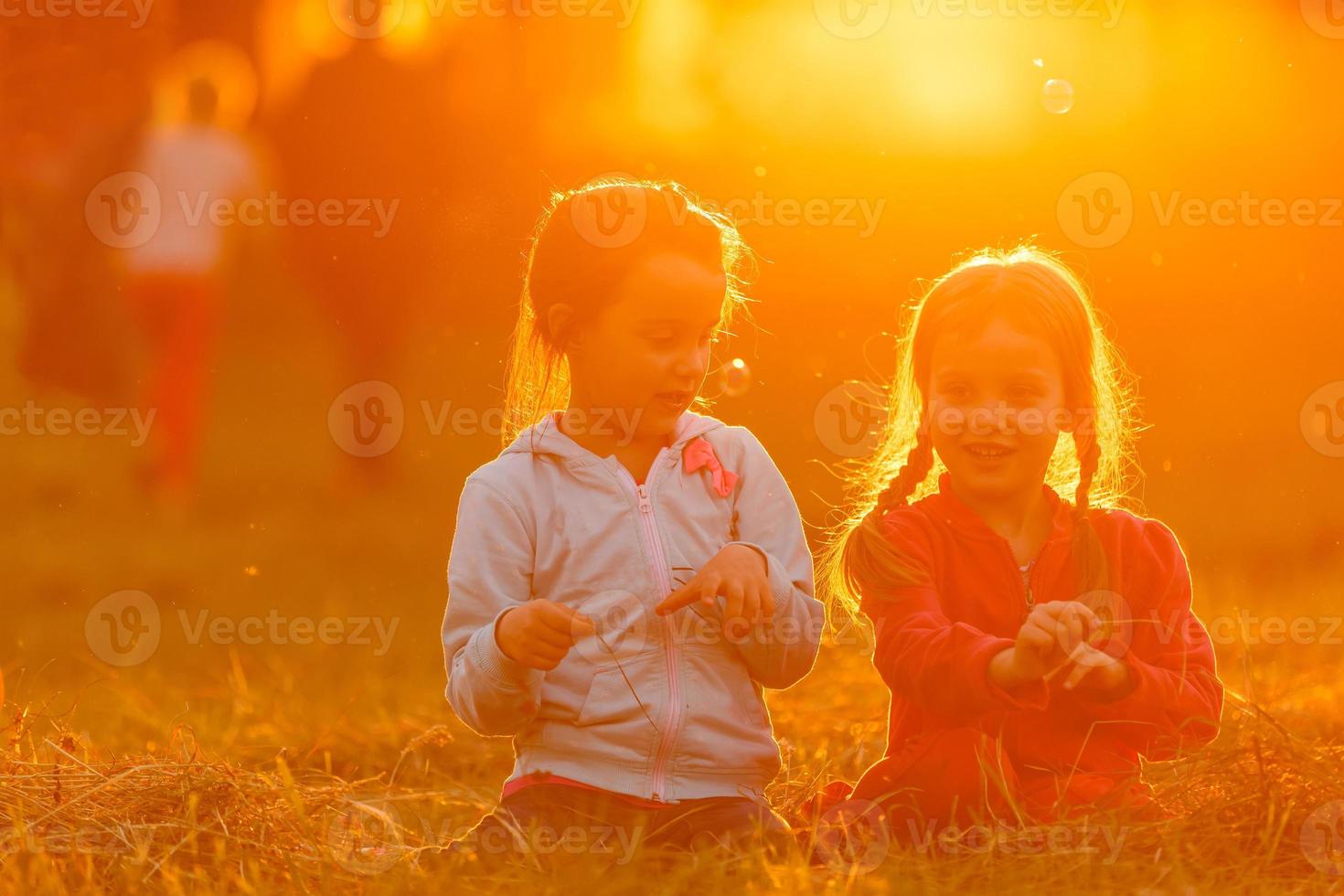 Summer fun. little girls play in the field photo