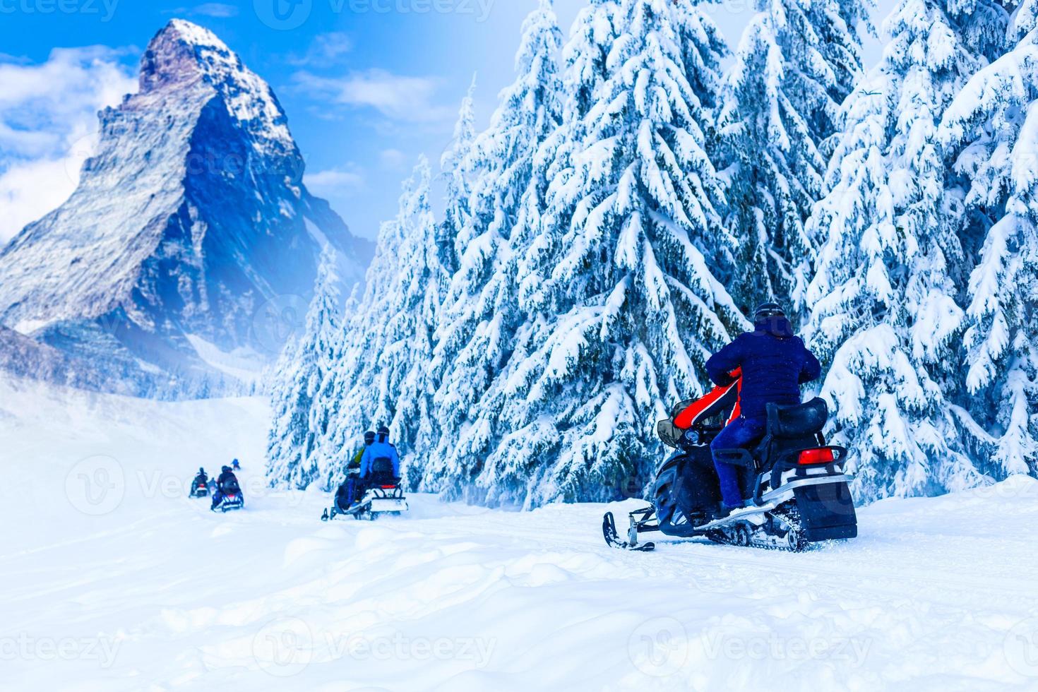 Stunning view of the snow-covered mountain range Matterhorn ski resort side photo