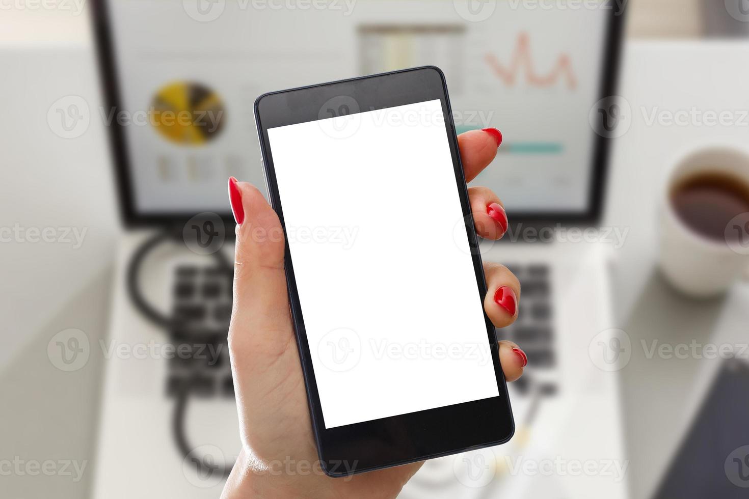 girl using smartphone in cafe photo