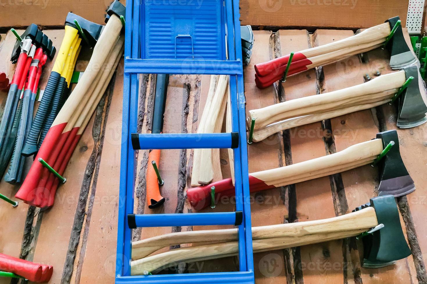 Sale of hammers in the store. Several hammers on the shop window