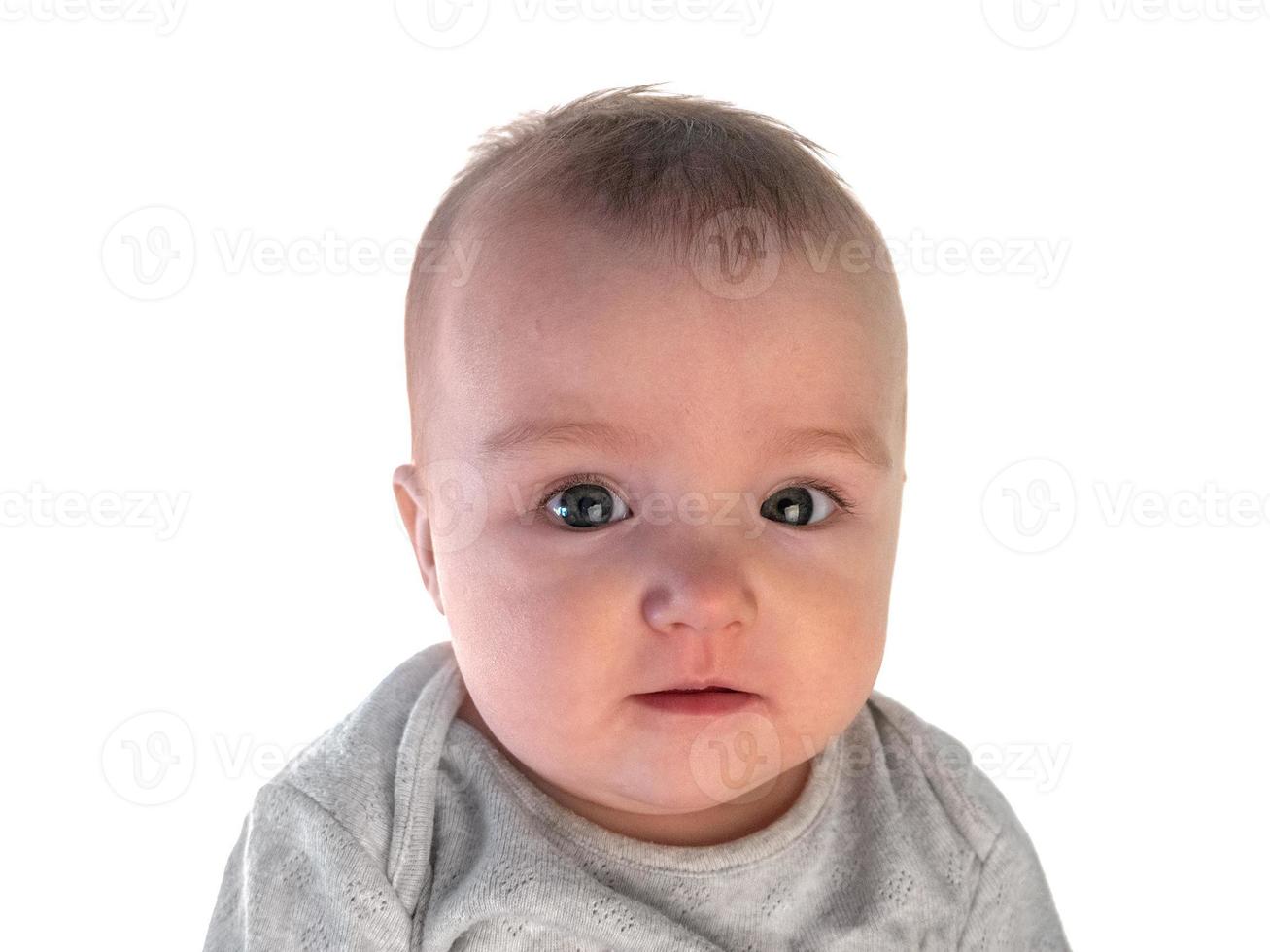 emotional baby girl isolated on white background photo