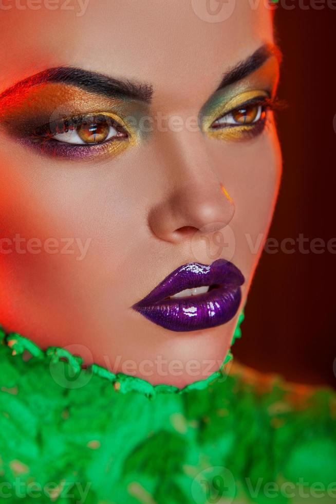 Attractive caucasian girl looking away in studio photo