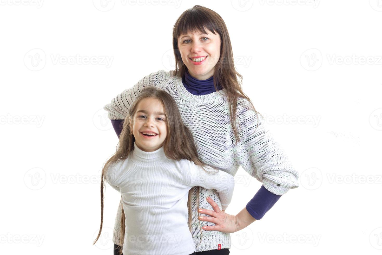 Cheerful couple of mother with her daughter smiling photo
