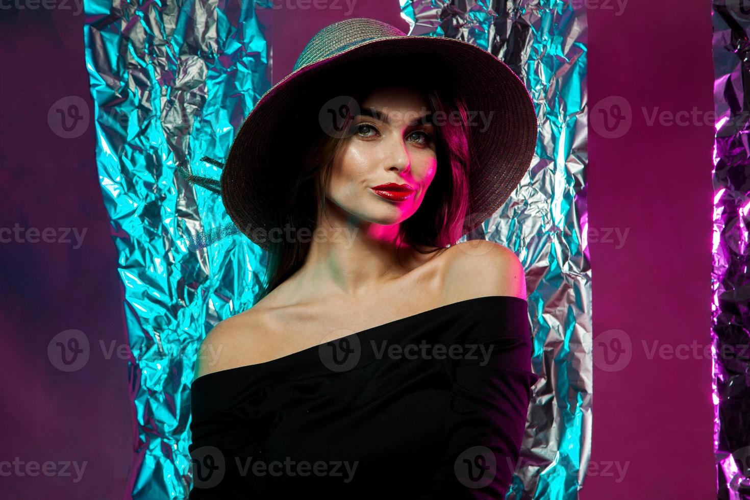 glamour woman in hat with wide brim photo