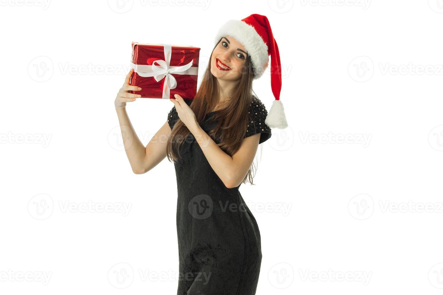 fashion Girl in santa hat smiling photo