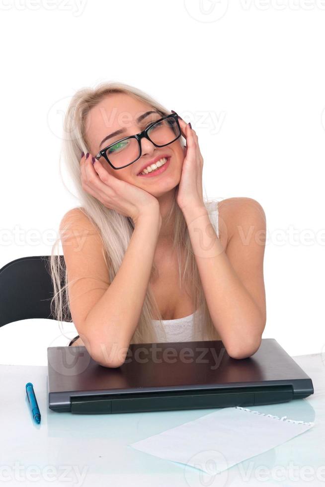 Girl with laptop photo