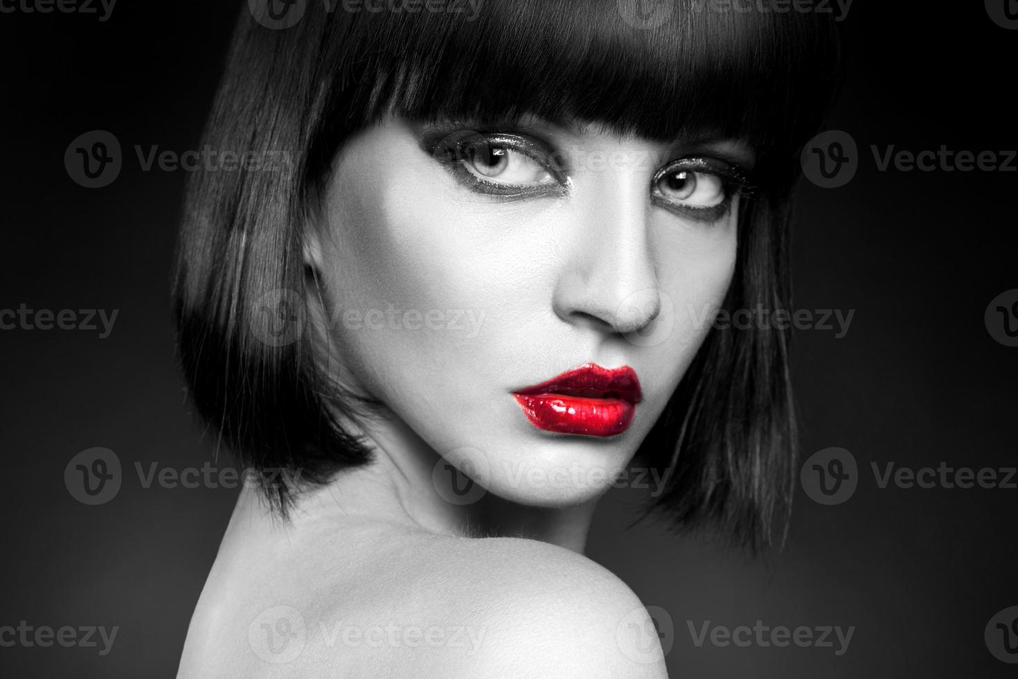 black and white portrait of brunette in studio photo