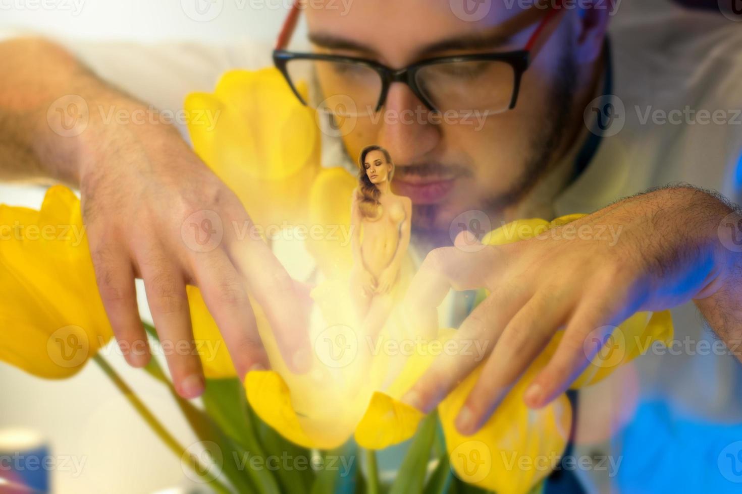 young guy grew a sexy girl in the yellow tulip photo