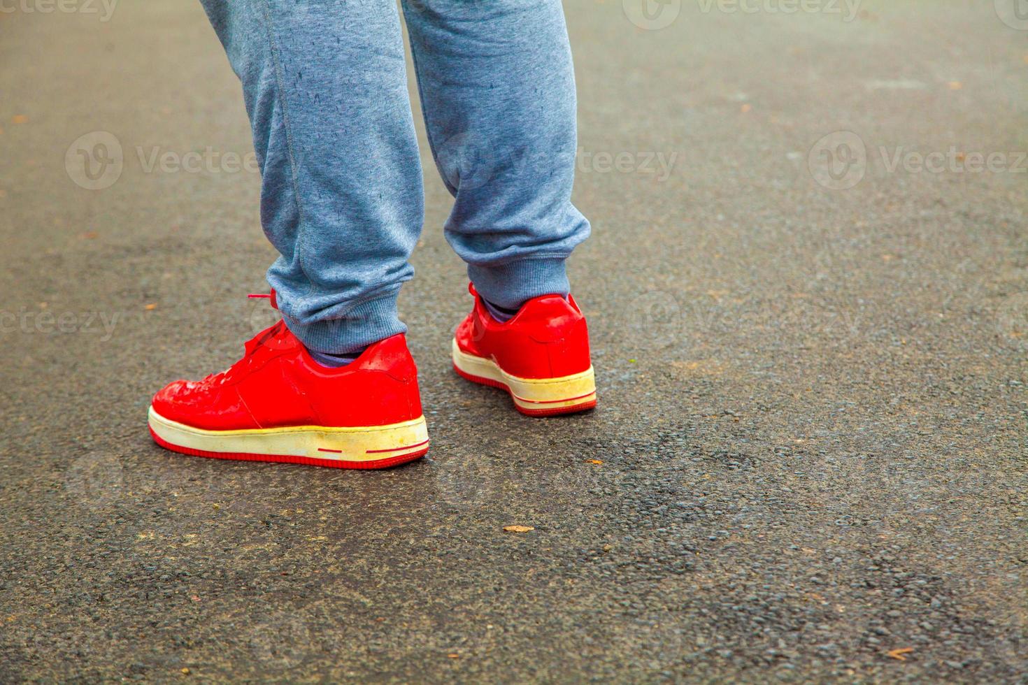 man in red sneakers photo