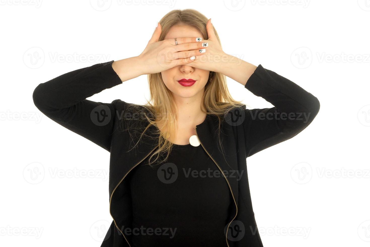 pretty woman in stylish black clothes posing photo