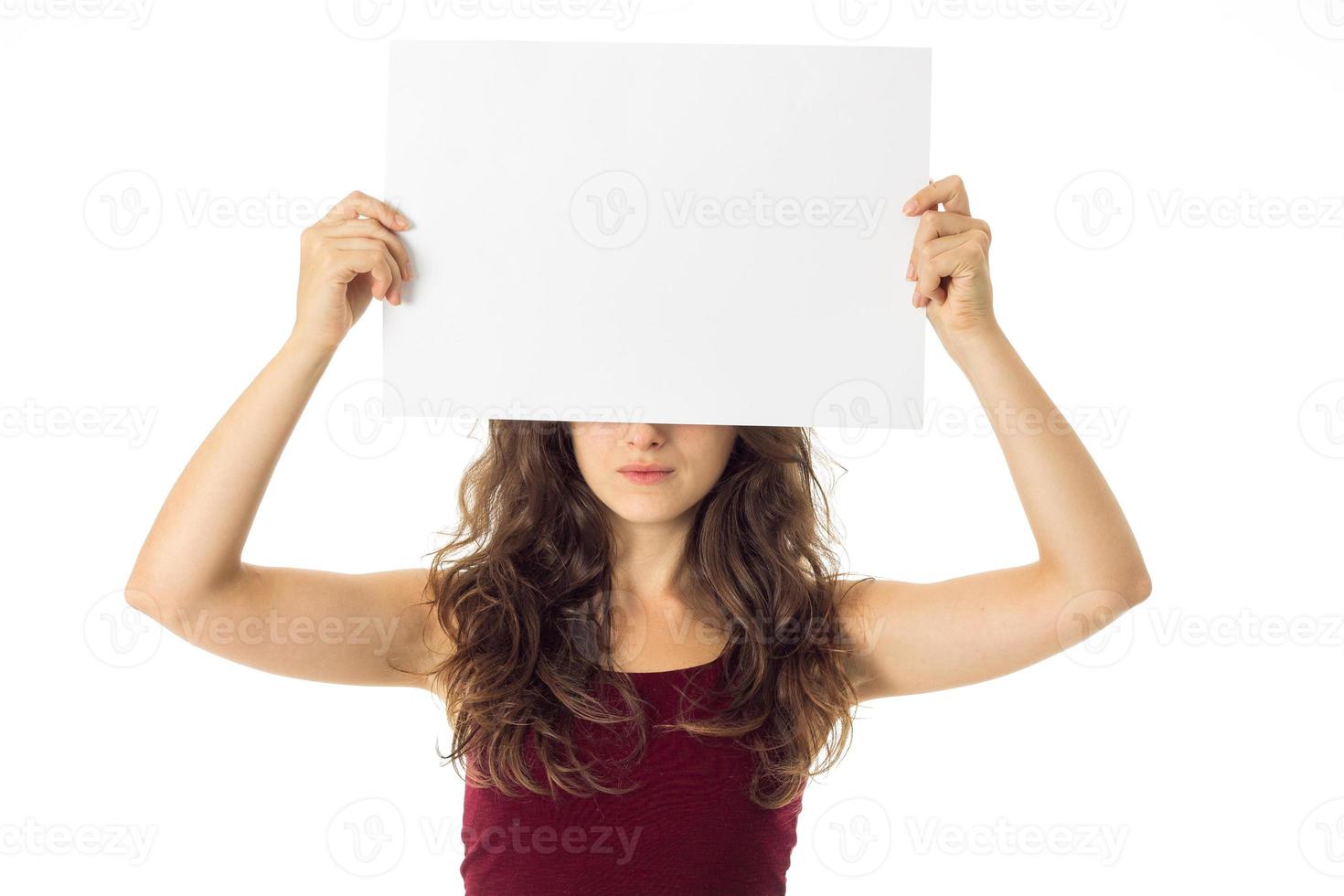 girl in red dress with white placard photo