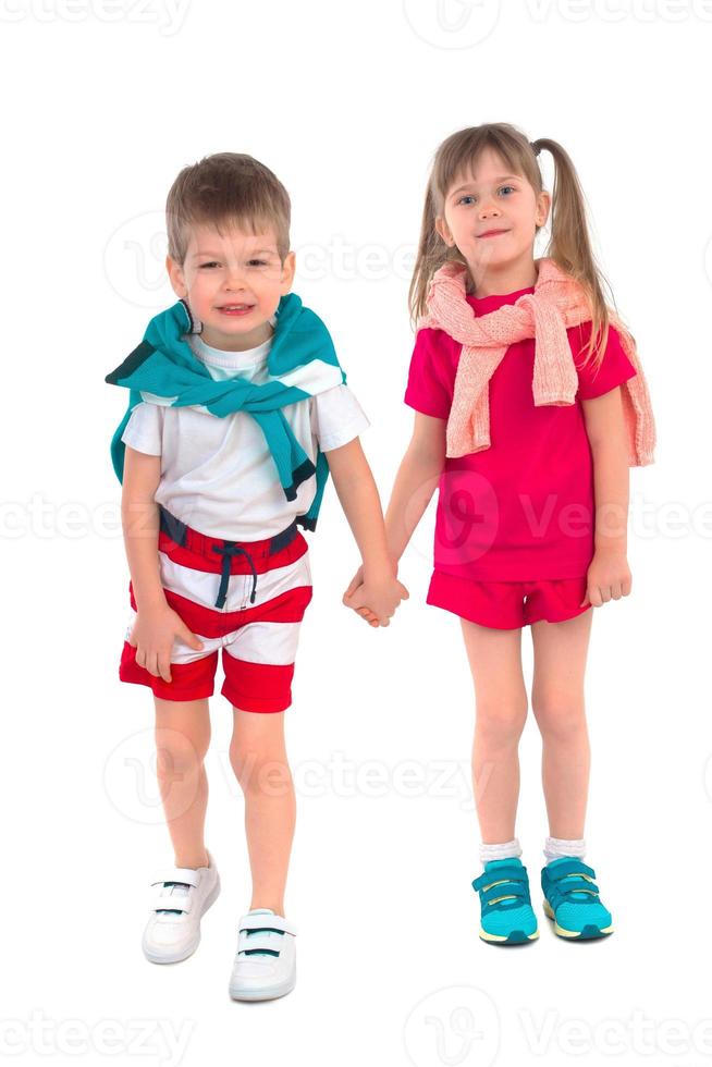 Little kids on a white background photo