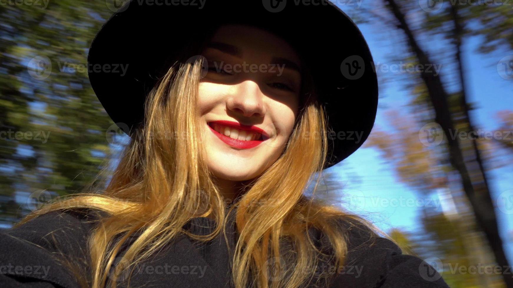 close up portrait of happy young woman photo