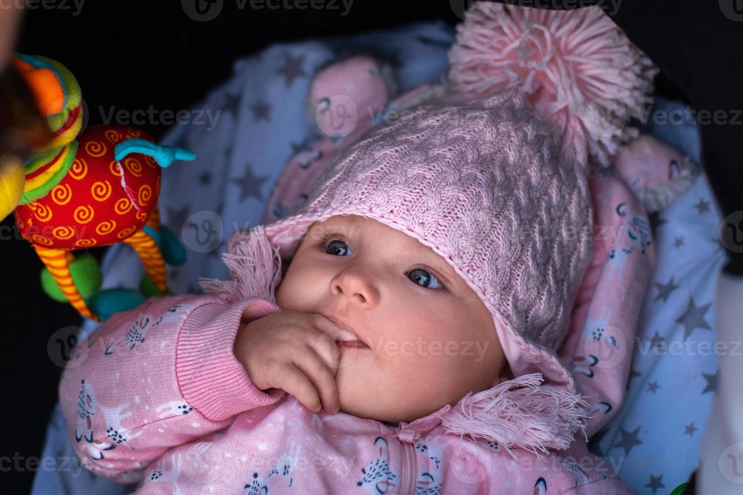 cute little baby girl with blue eyes photo