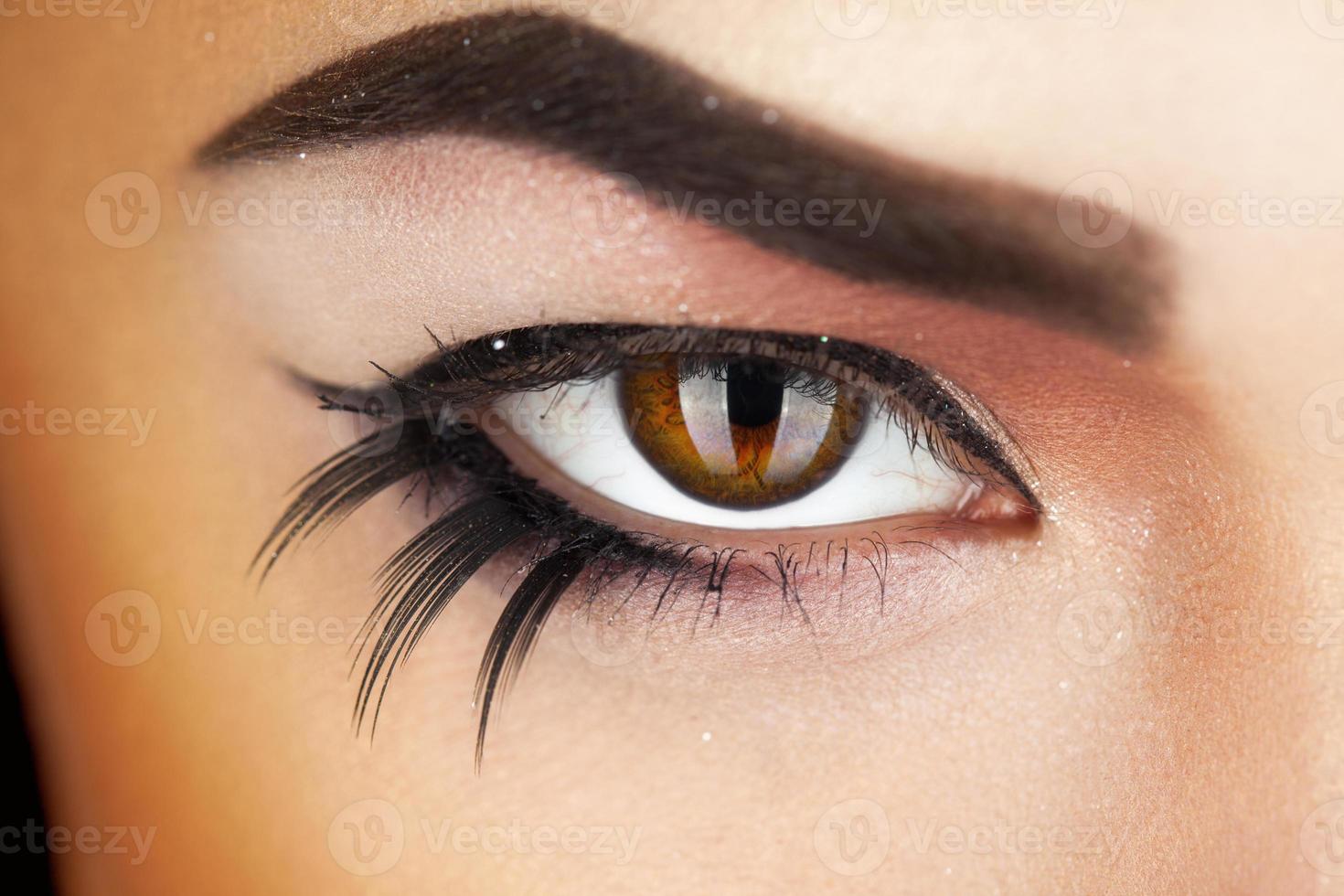 macro photo of female eye with make up