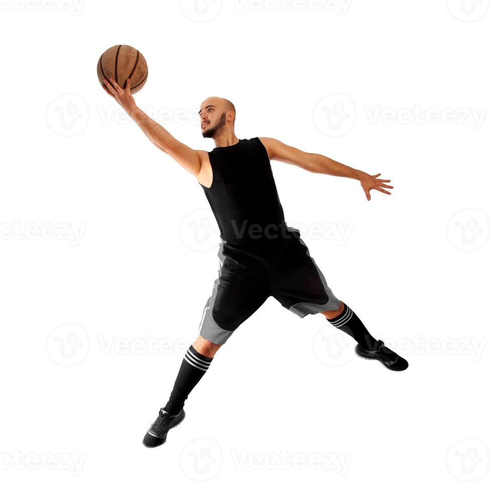 man playing basketball on white background photo