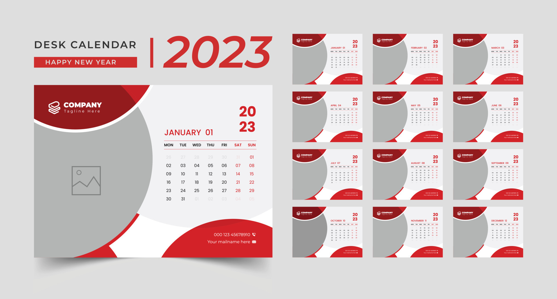 Desk Calendar 2023 template design, creative desk calendar, table