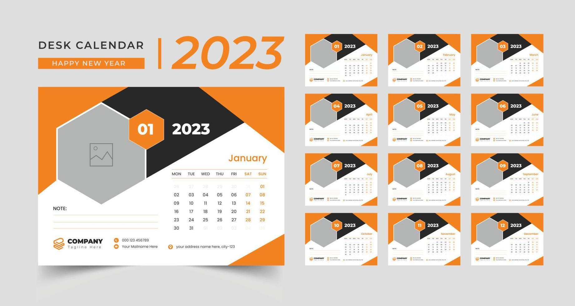 calendario de escritorio moderno 2023, diseño creativo de plantilla de calendario de escritorio 2023 vector