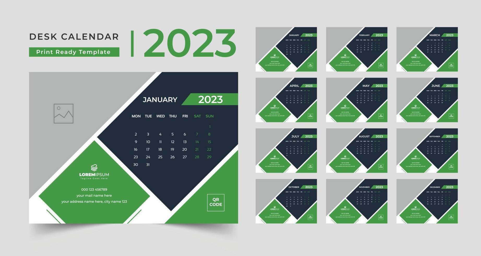 plantilla de calendario de año nuevo moderno, diseño creativo de plantilla de calendario de escritorio 2023 vector