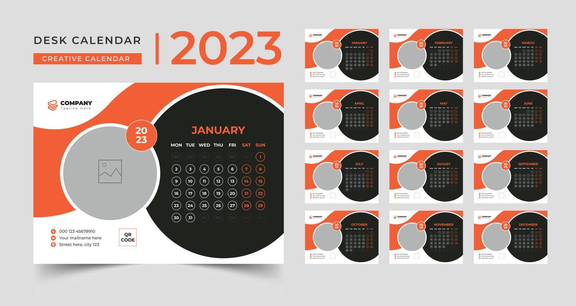 Modern Desk Calendar 2023, Set Desk Calendar 2023 template Creative design vector