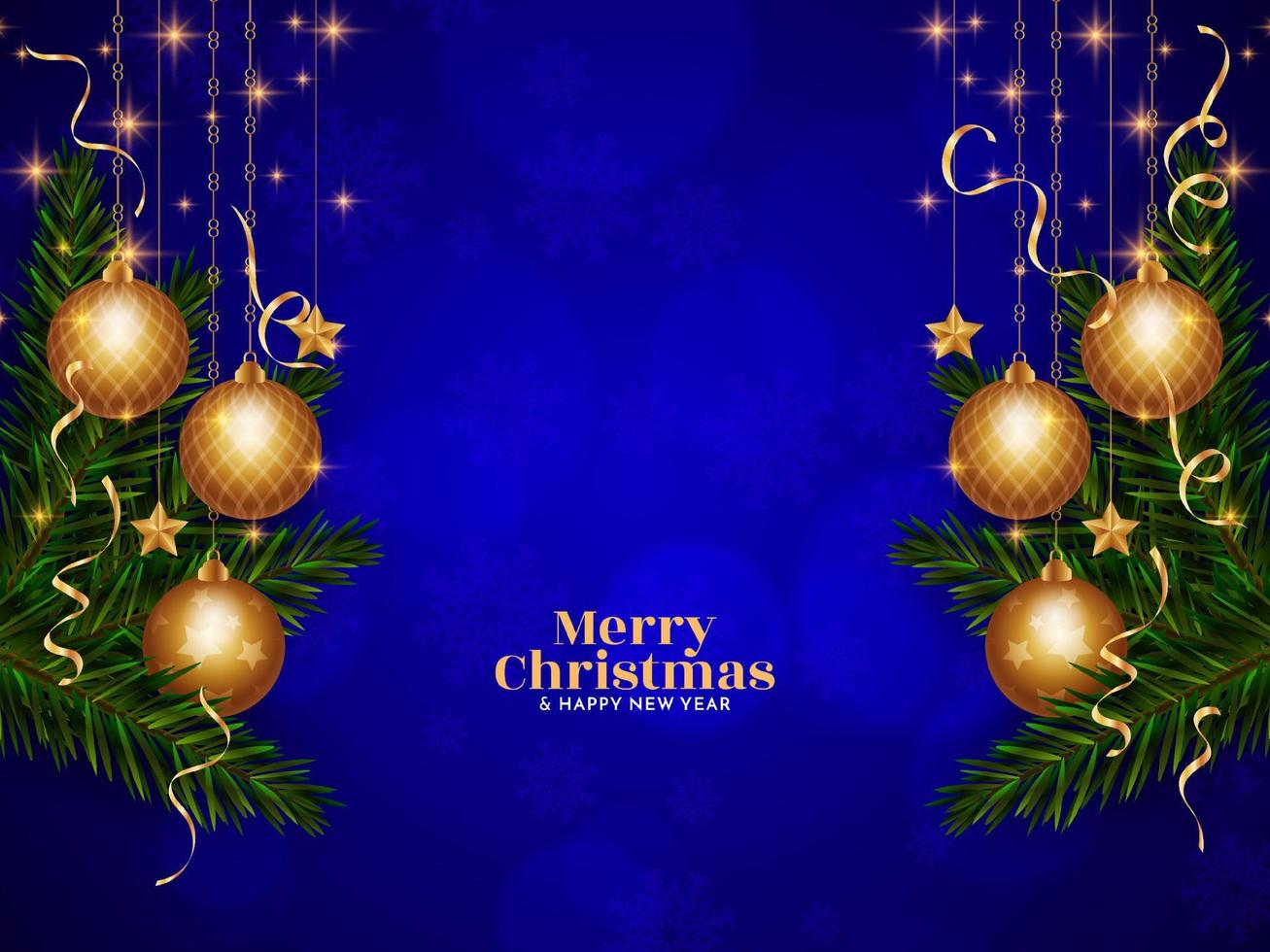 Merry Christmas festival blue background design with golden balls vector