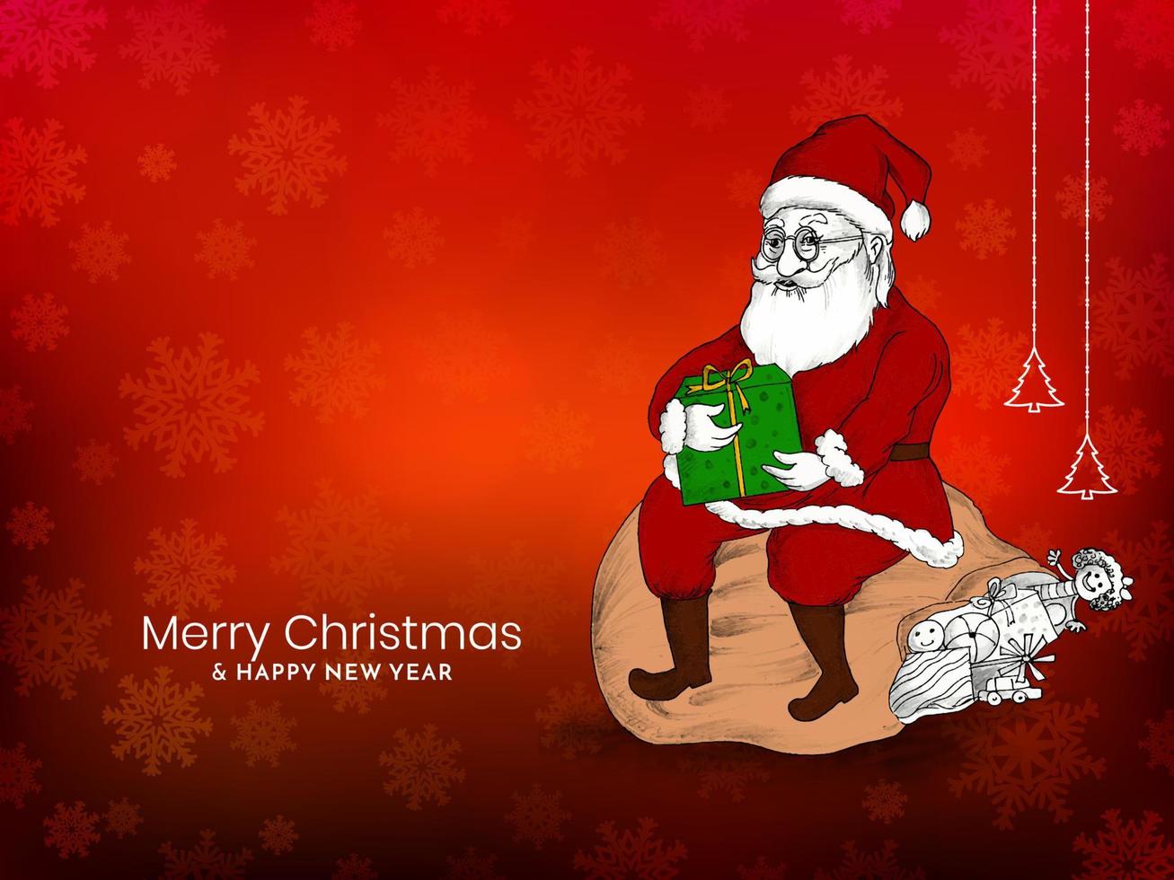 Merry Christmas festival red background with beautiful santa claus vector