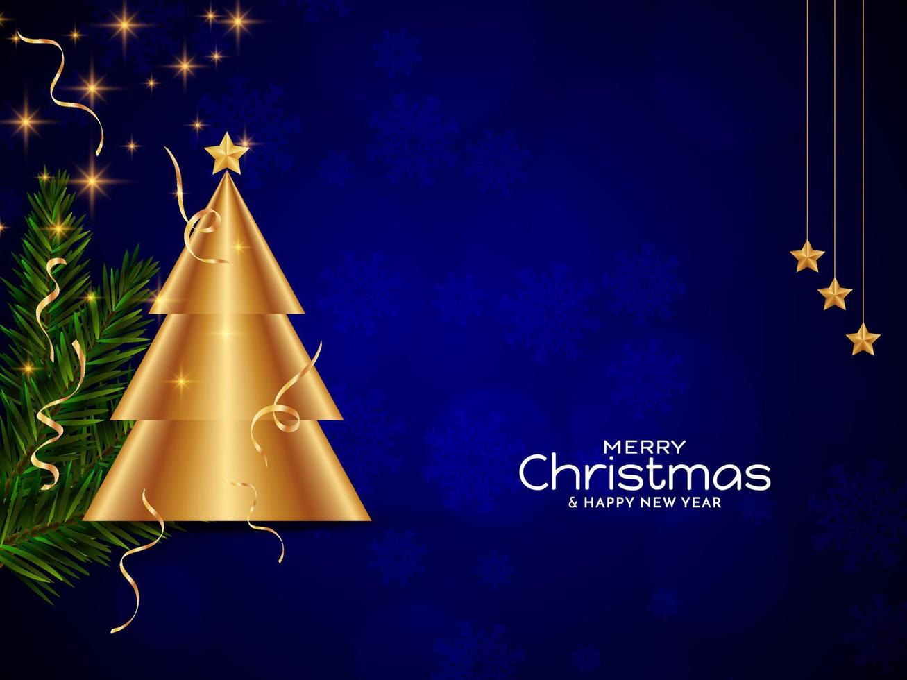 Merry Christmas festival blue background with christmas tree design vector