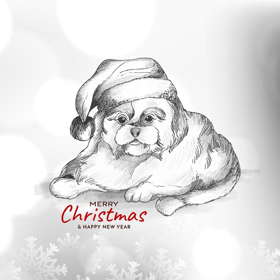 Merry Christmas festival background with cute dog design vector