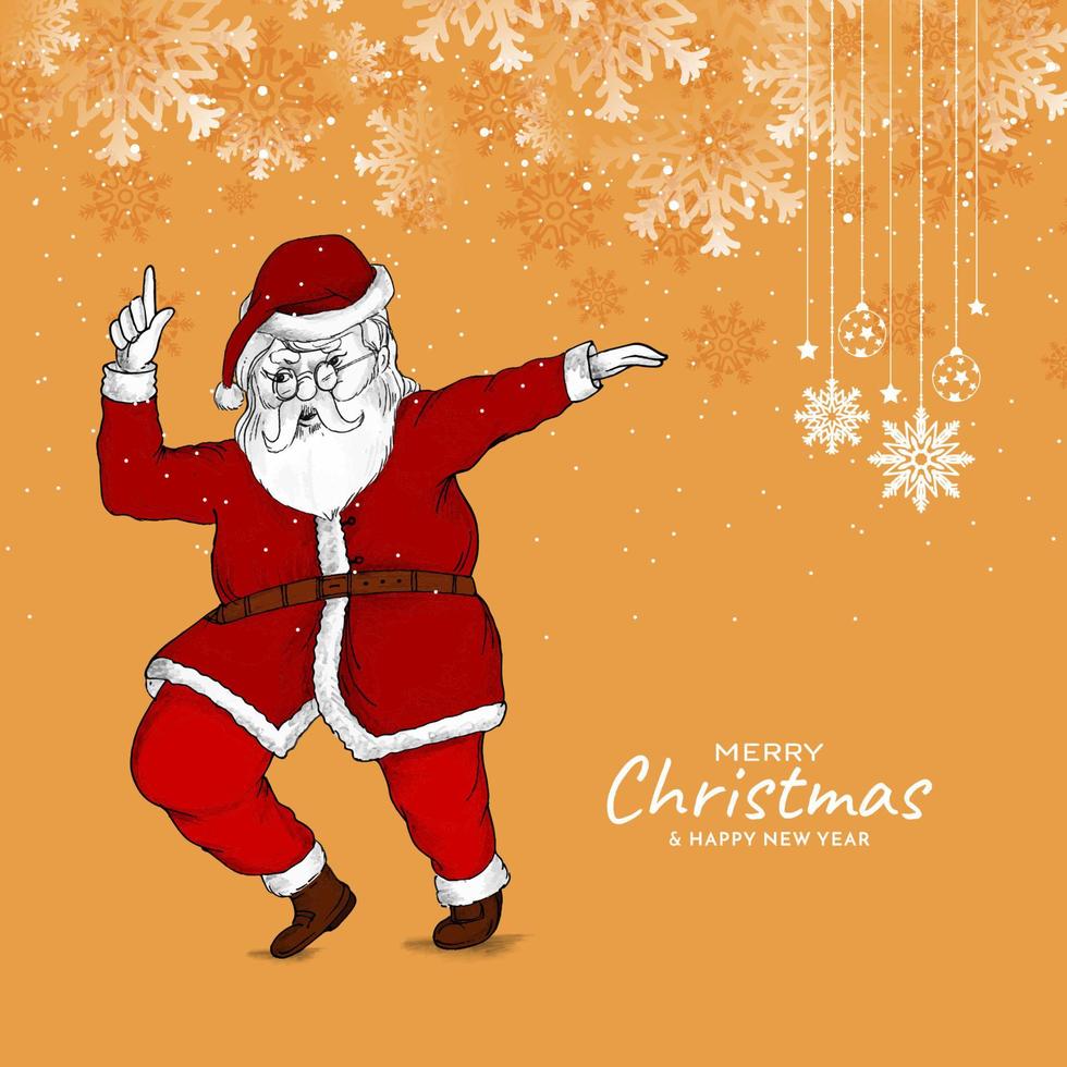 feliz fondo del festival de navidad con santa claus bailando y copos de nieve vector