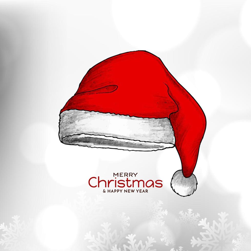 Merry Christmas festival stylish greeting background with santa claus cap design vector