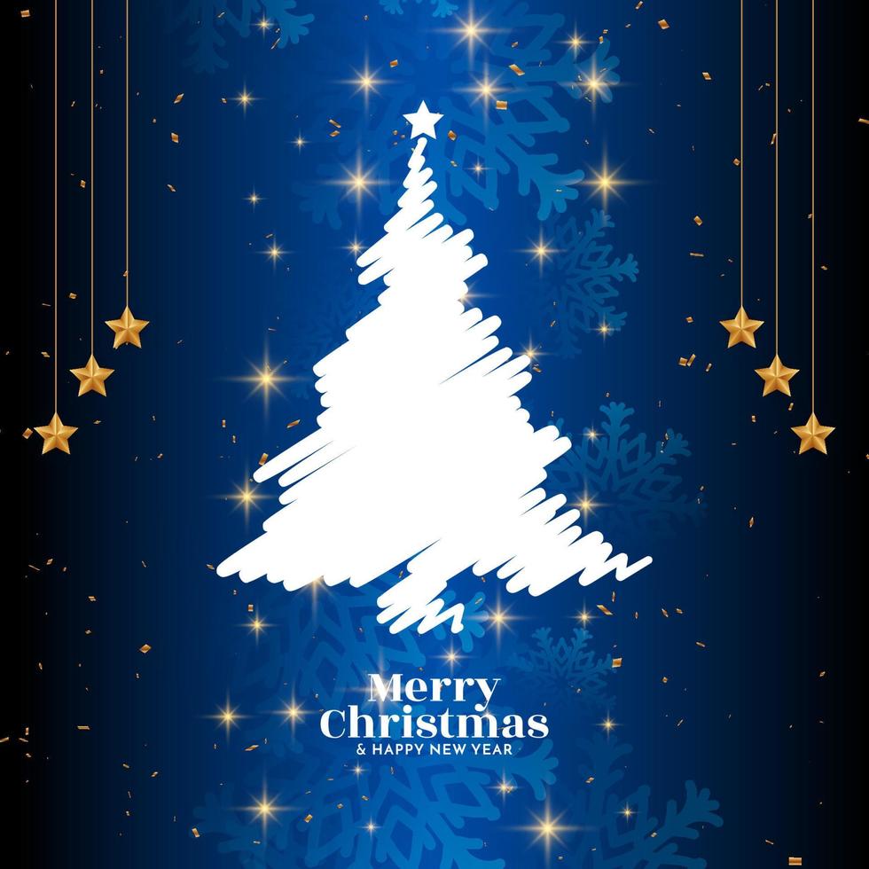 Merry Christmas festival blue greeting card with tree design vector