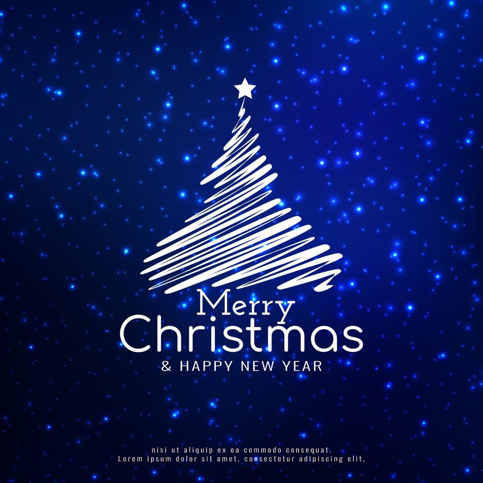 Merry Christmas festival blue background with christmas tree design vector