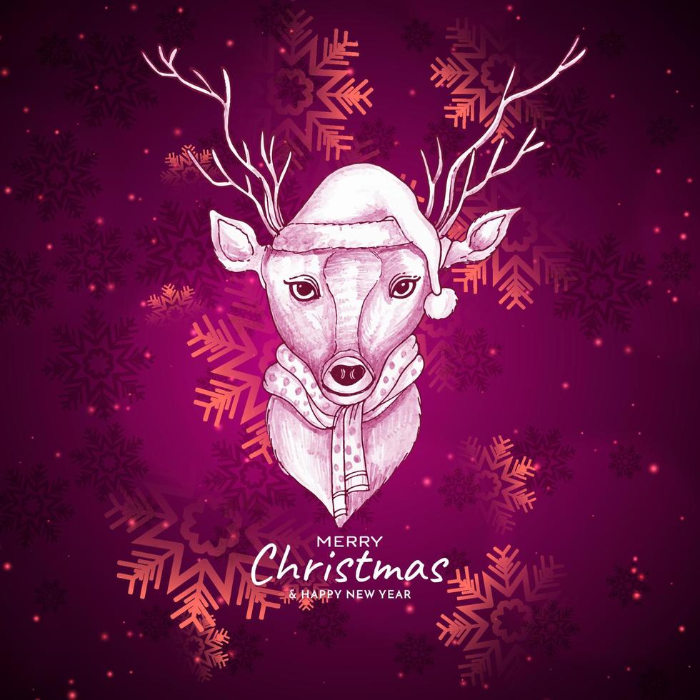 Merry Christmas festival pink background with reindeer design vector