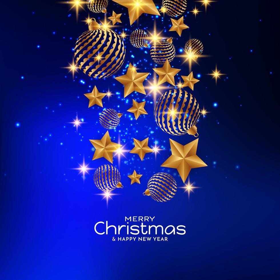 feliz navidad festival fondo azul con diseño de elementos dorados vector
