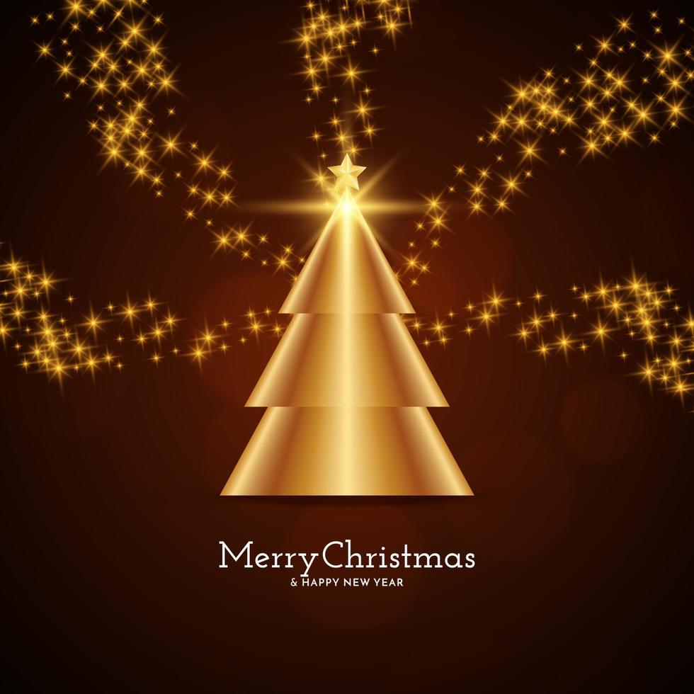 Merry Christmas festival background with golden christmas tree design vector