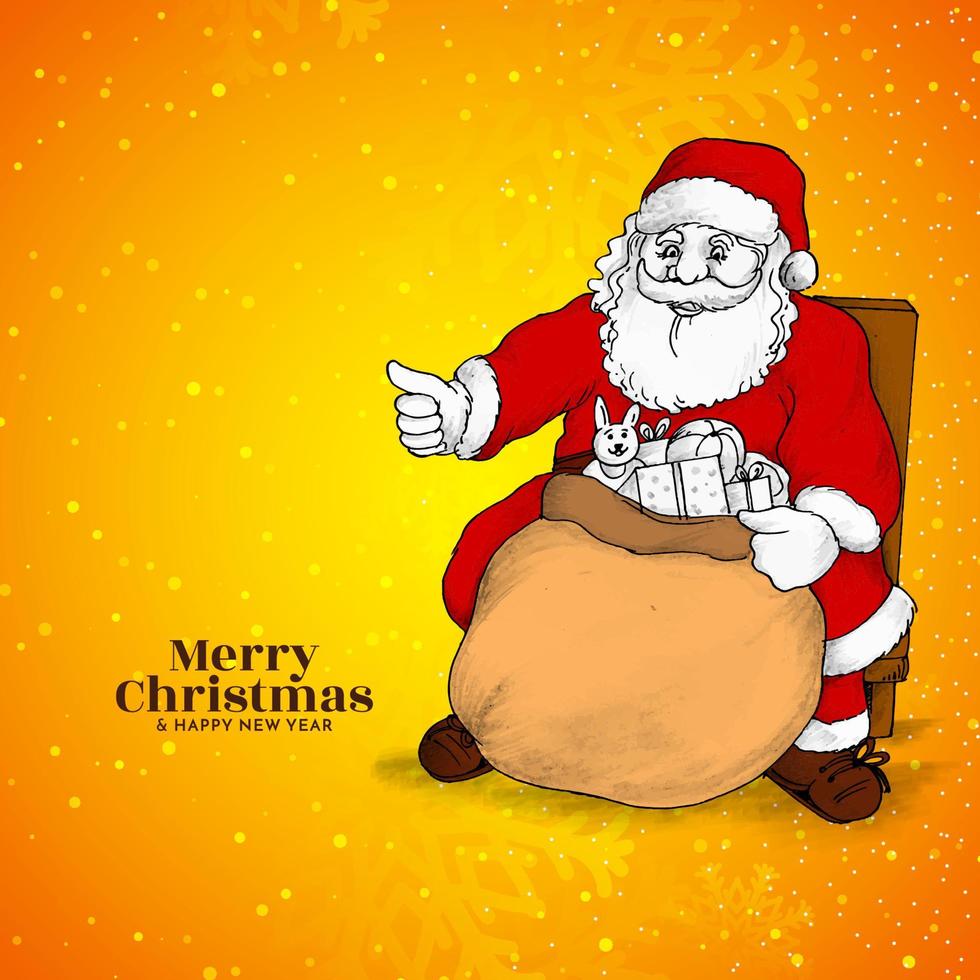 Beautiful Merry Christmas festival background with santa claus and gifts vector