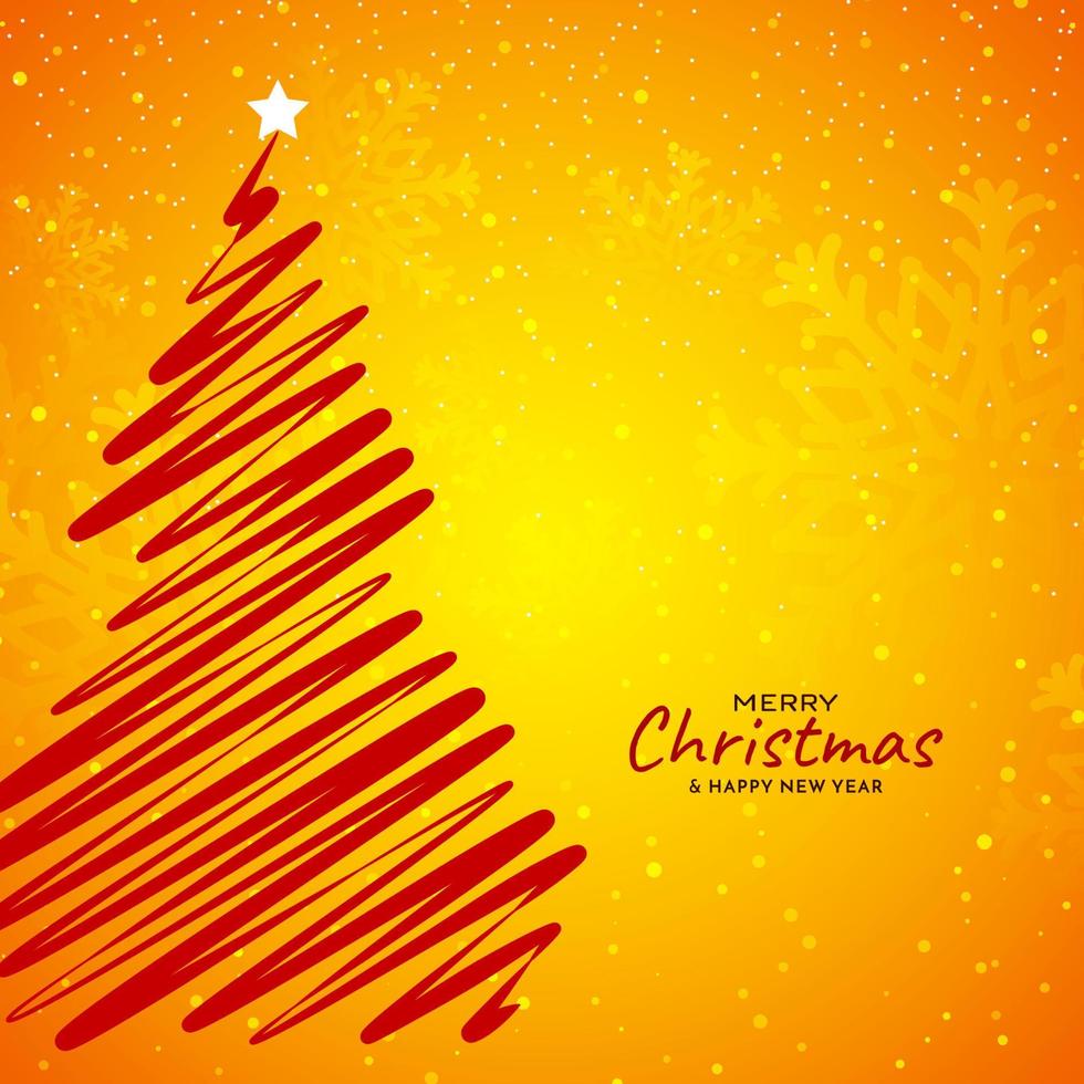 feliz festival de navidad tarjeta amarilla moderna con diseño de árbol de navidad vector