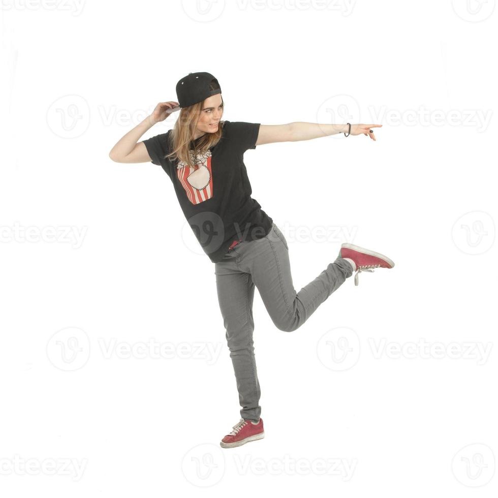 woman in hip-hop pose in studio photo