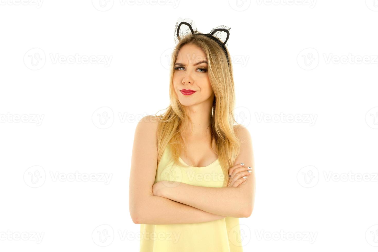 woman with cat ears posing in studio photo