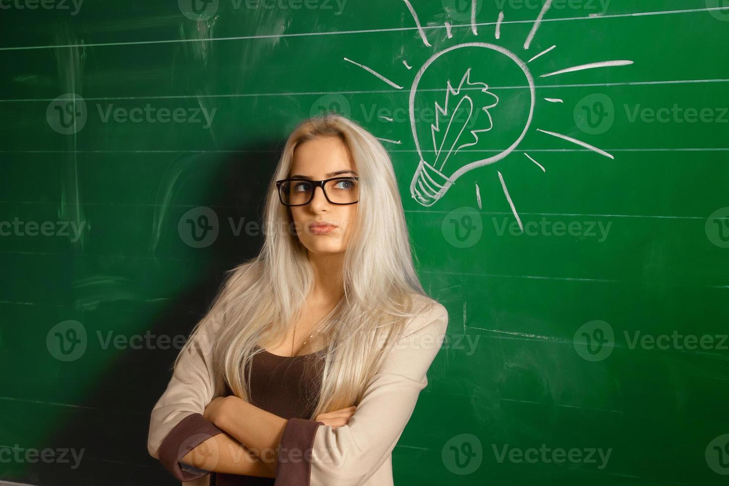 beautiful blonde Teacher at school photo