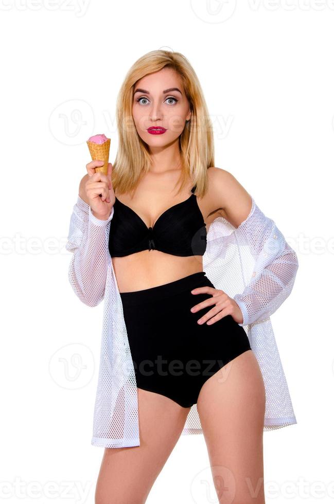 blonde woman with ice cream photo